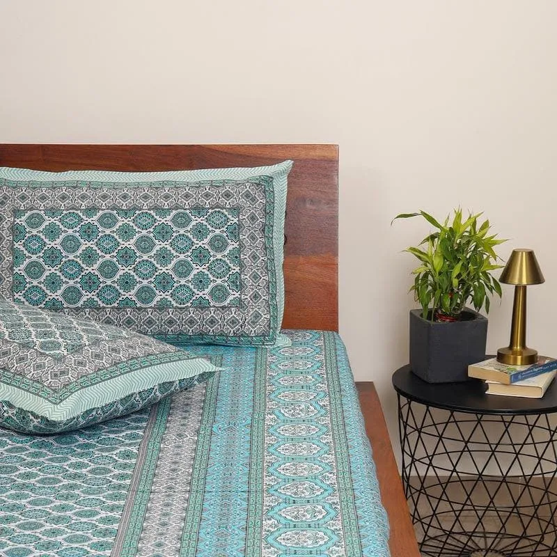 Neelambari Jaipuri Cotton Bedsheet (Sky Blue) - 144 TC media 4