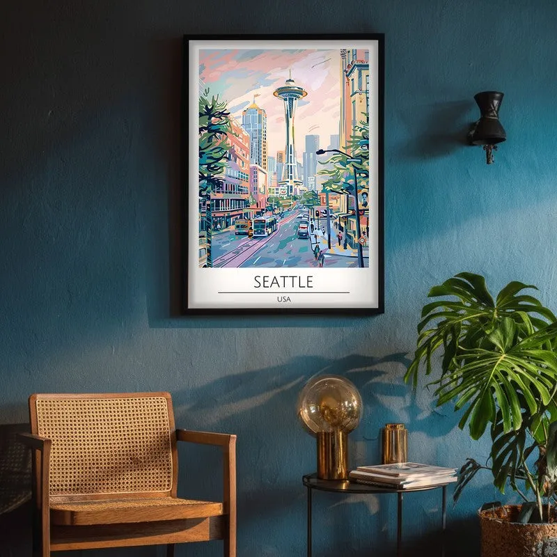 Vintage Seattle Framed Canvas Wall Painting media 4