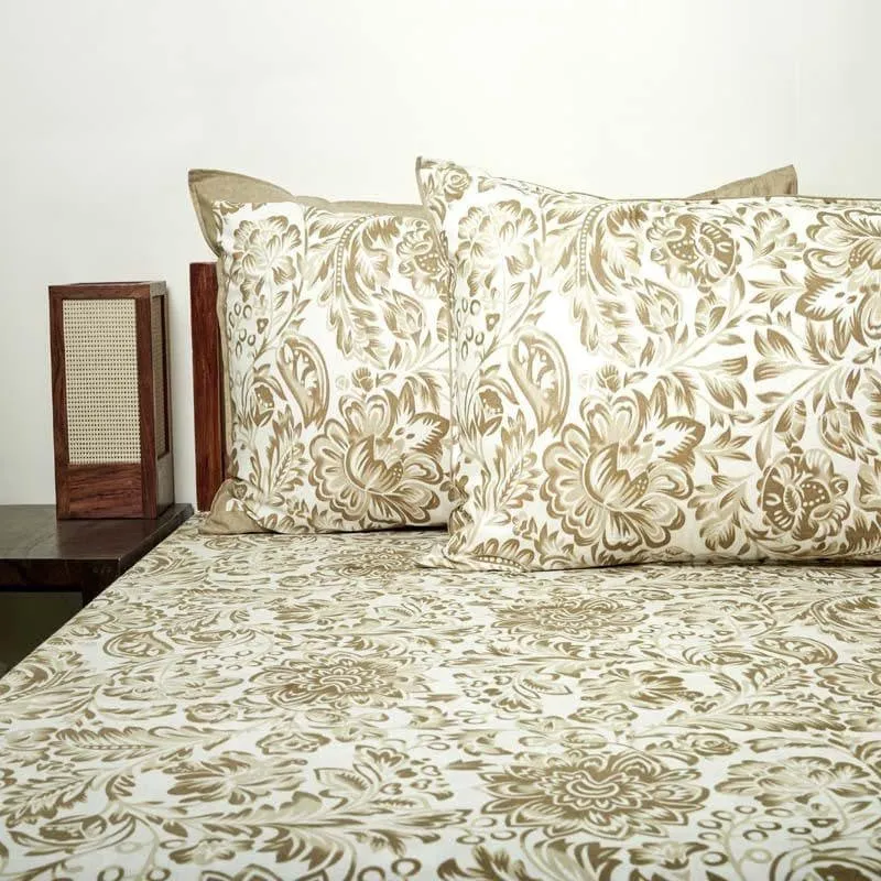 Micola Floral Printed Cotton Bedsheet (Brown) - 120 TC media 4