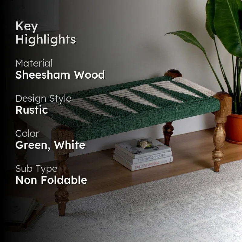 Firox Sheesham Wooden Bench - Green,White media 2