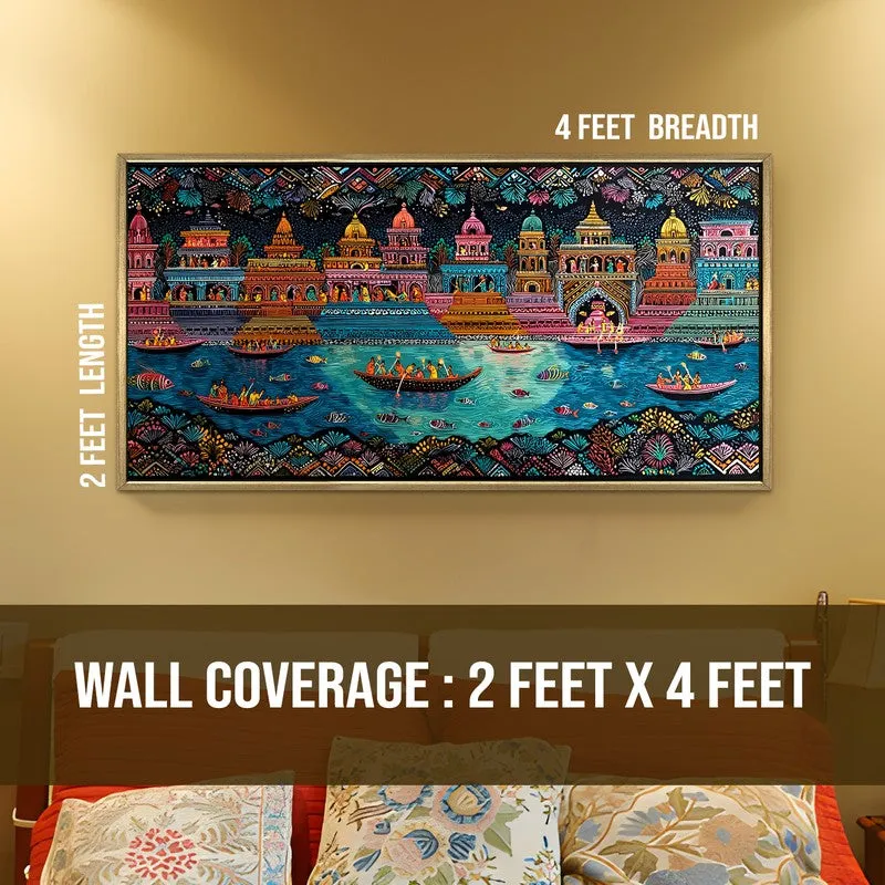 Joyous Boats of Banaras Folk Wall Art media 8