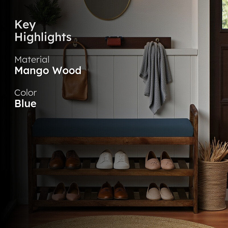 Sole Nest Mango Wood Shoe Rack - Blue media 2