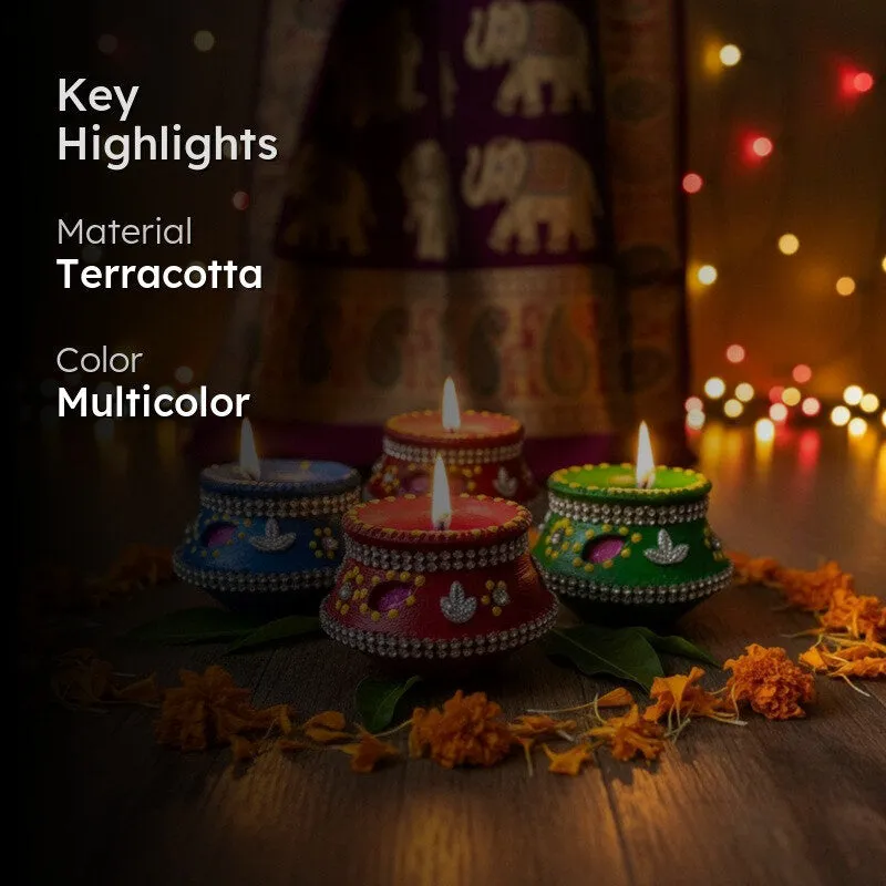 Glowmira Terracota Diyas - Set Of Four media 2