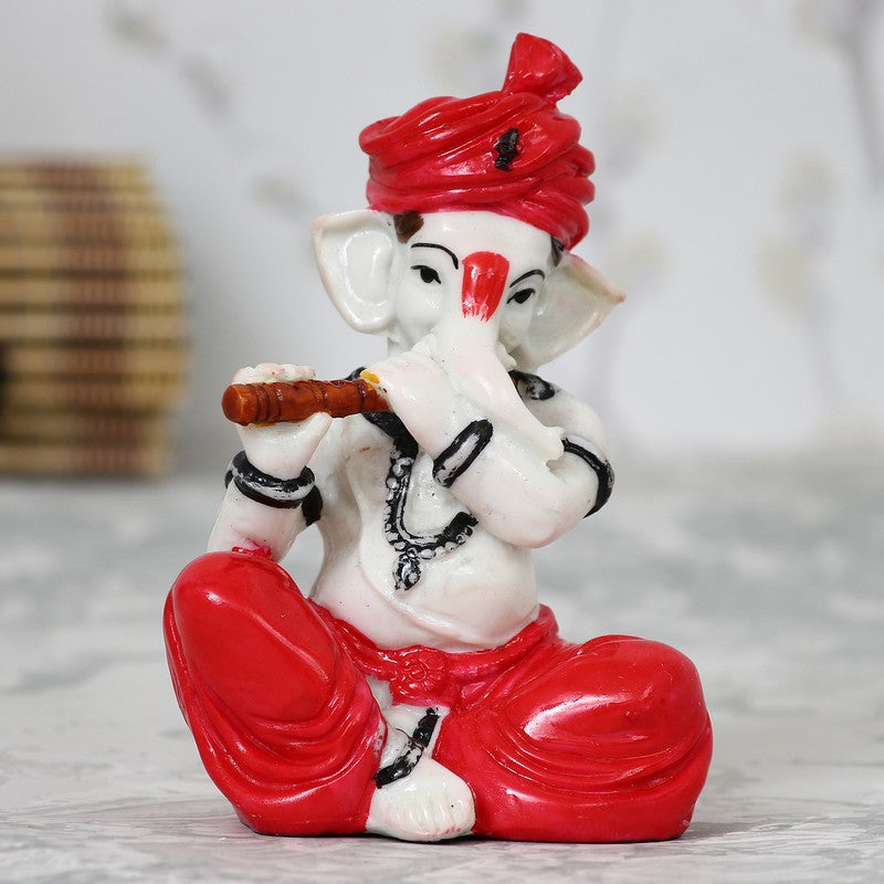 Flute Ganesha Showpieces - Red