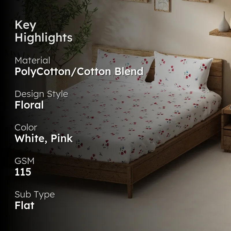 Fynric Bedsheet (White,Pink) - 115 GSM media 2