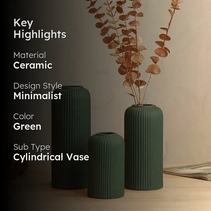 Pasha Ceramic Vase (Dark Green) - Set Of Three media 2