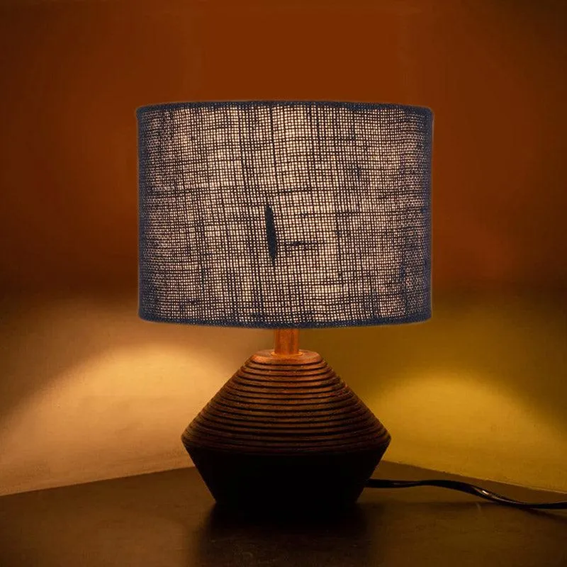 Yami Wooden Table Lamp With Jute Shade - Brown,Blue media 1