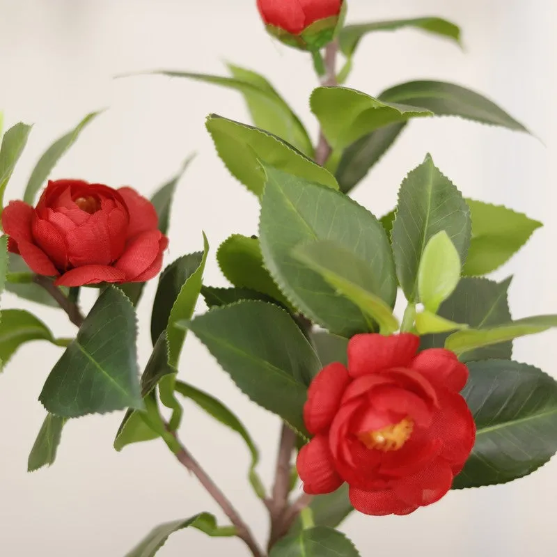 Artificial Red Rose Flower Plant With Black Fiber Pot - 1.2 Feet media 6