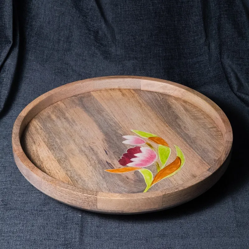 Padma Lotus Inspired Wood Rotating Serving Platter media 3