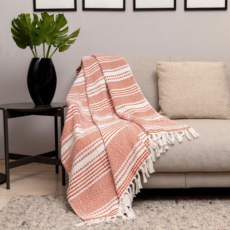 Urban Space Terrane Geometric Cotton Throw - Red