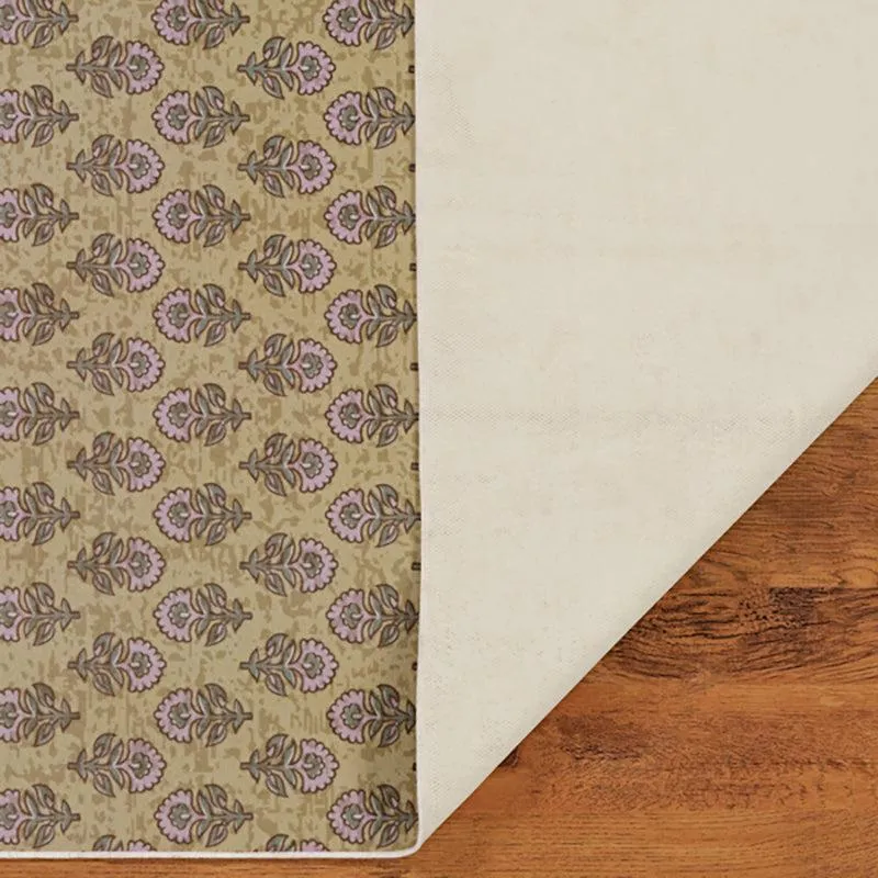 Top and underside view of the carpet laid flat on wooden floor