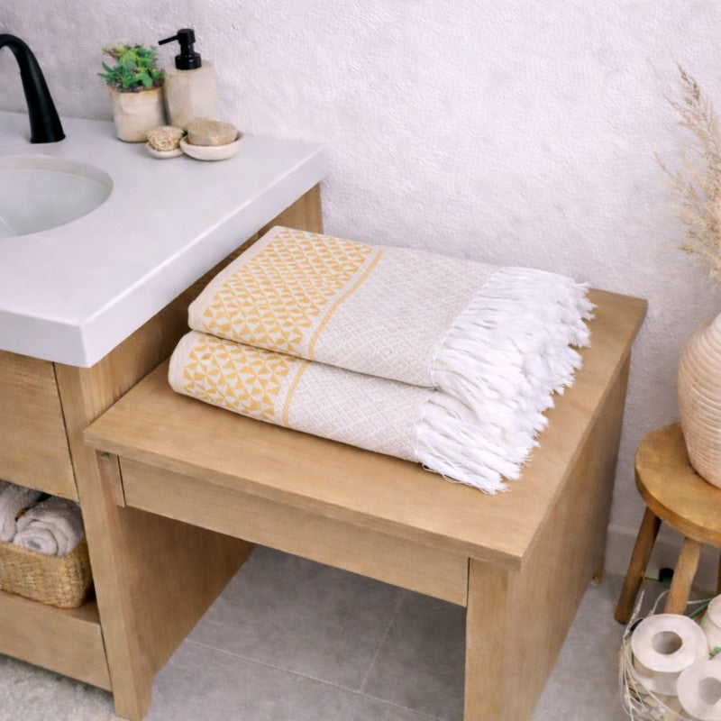 MosacStripe Cotton Hand Towel (Yellow) - Set of Two media 4