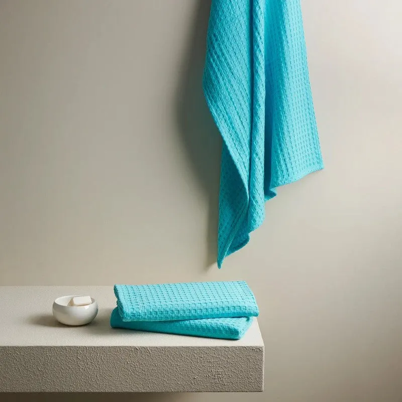 Ambar Waffle Weave Cotton Bath Towels - Sky Blue media 5