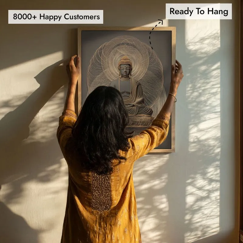Buddha Archival Paper Wall Painting With Brown Frame media 7