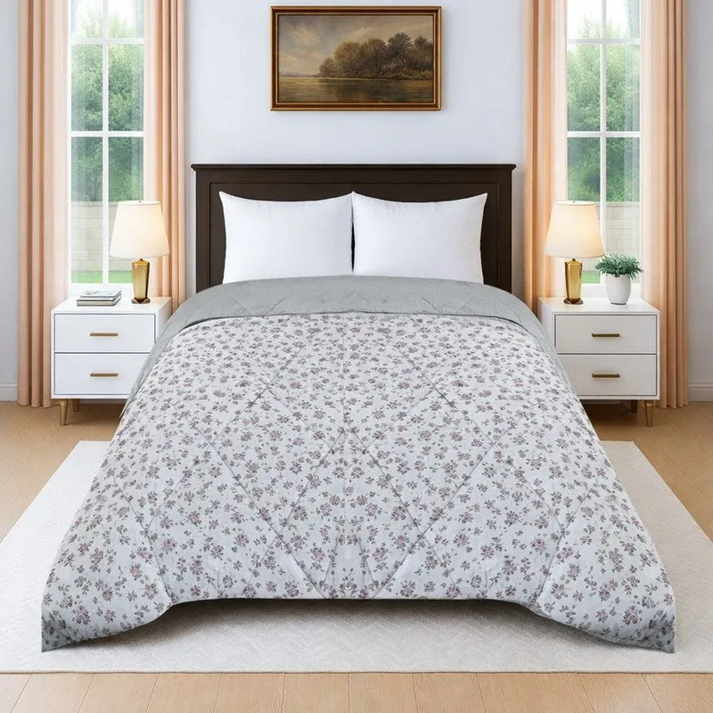 Fleuris Cotton Comforters (White,Grey) - 350 GSM media 1