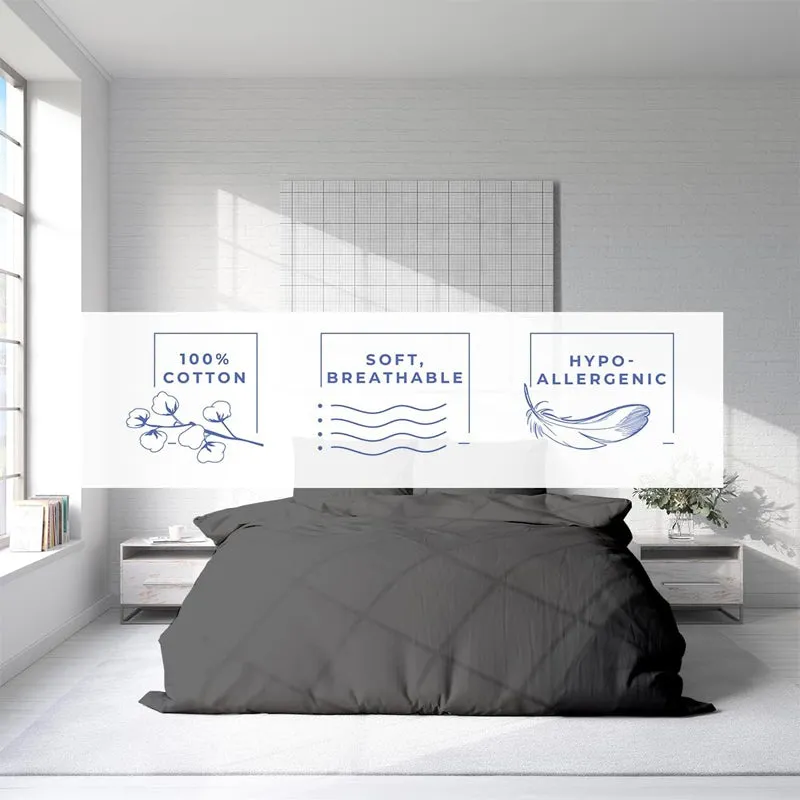 Amelia 100% Cotton Satin Weave Duvet Cover With Pillow Covers - Grey media 4