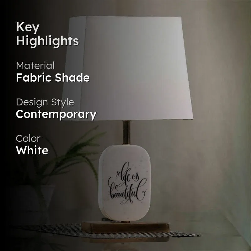 Life Light Printed Marble & Brass Base Fabric Table Lamp - White media 2