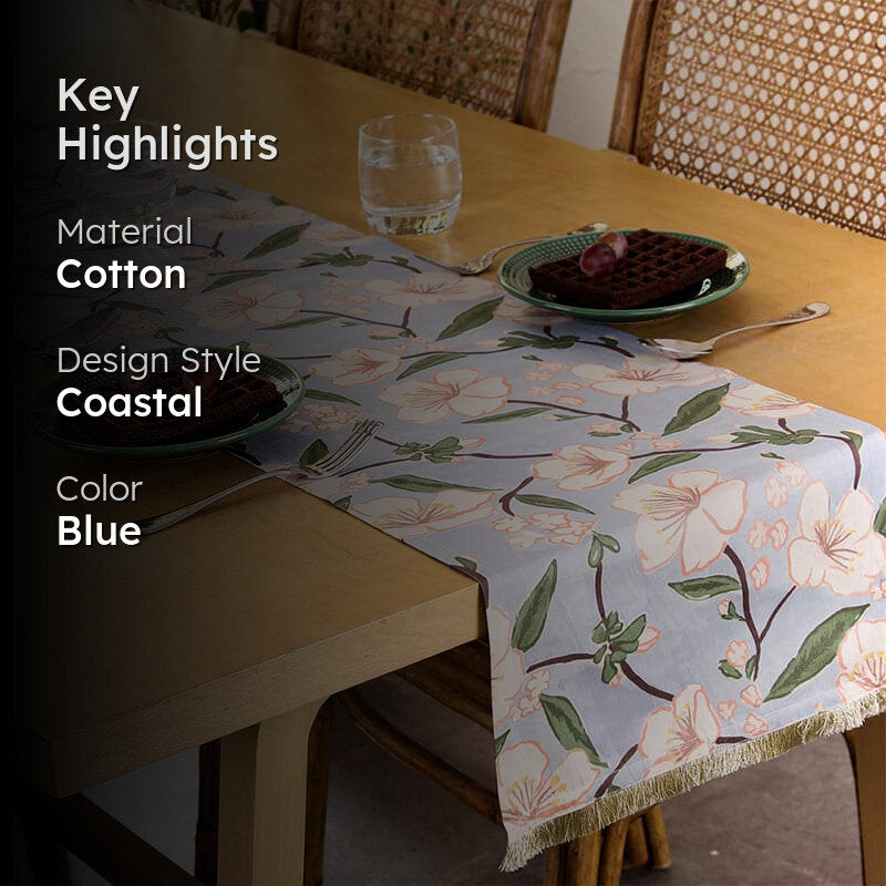 Badamwari Gardenia Cotton Table Runner - Blue media 2