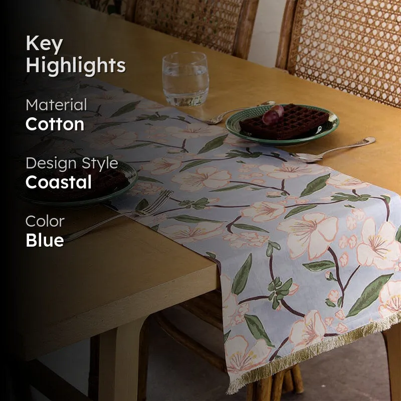 Badamwari Gardenia Cotton Table Runner - Blue media 2
