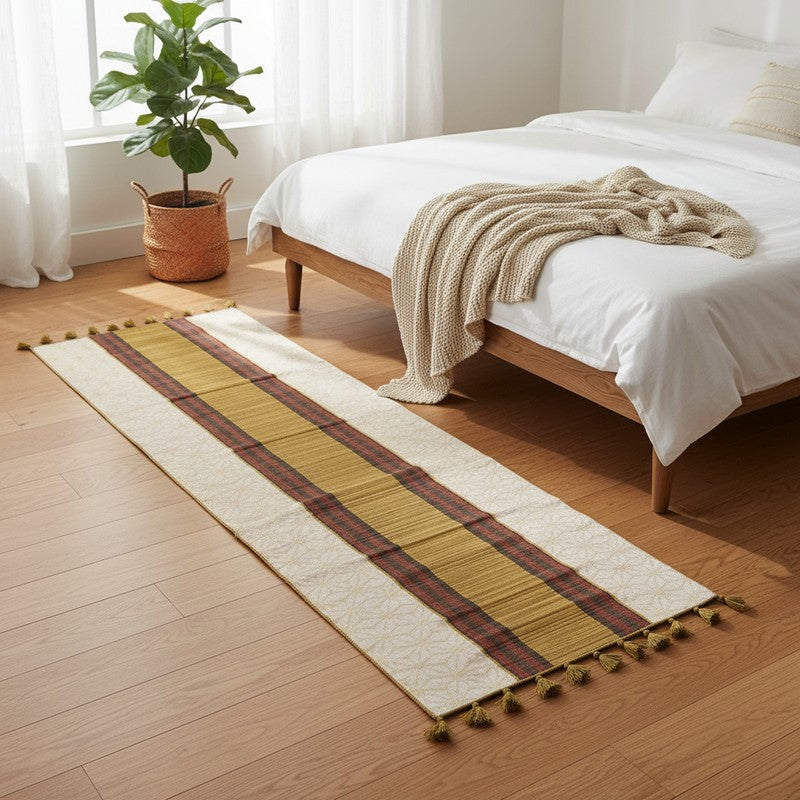 Nestique Bamboo Runner Rug - Off White,Beige - 2 x 8 ft