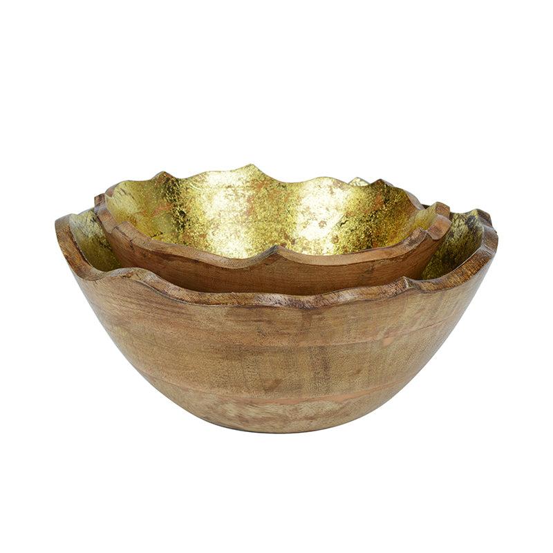 Reflective Grain Gold Foiled Wood Bowl (1600 & 1000 ML) - Set Of Two image 3