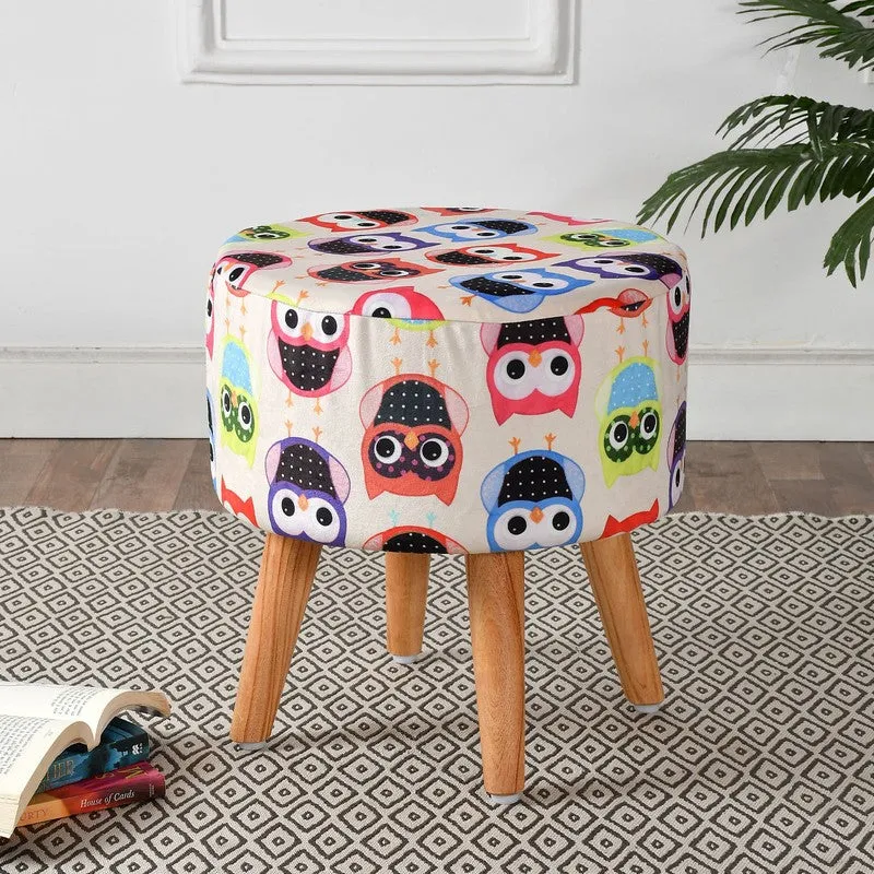 Hootsy Owl-print Velvet Ottoman - Multicolor media 1