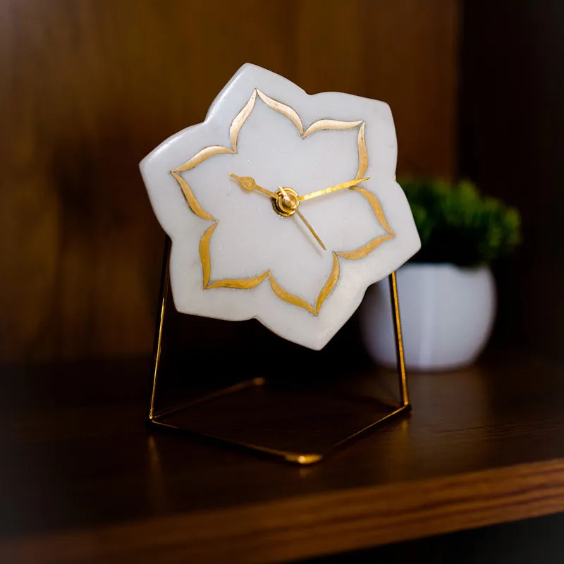 Florale Marble Table Clock With Brass Inlay media 3