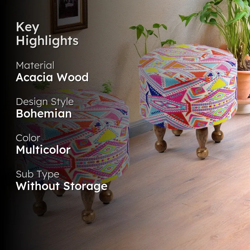 Iverix Acacia Wooden Ottomans (Multicolor) - Set Of Two media 2
