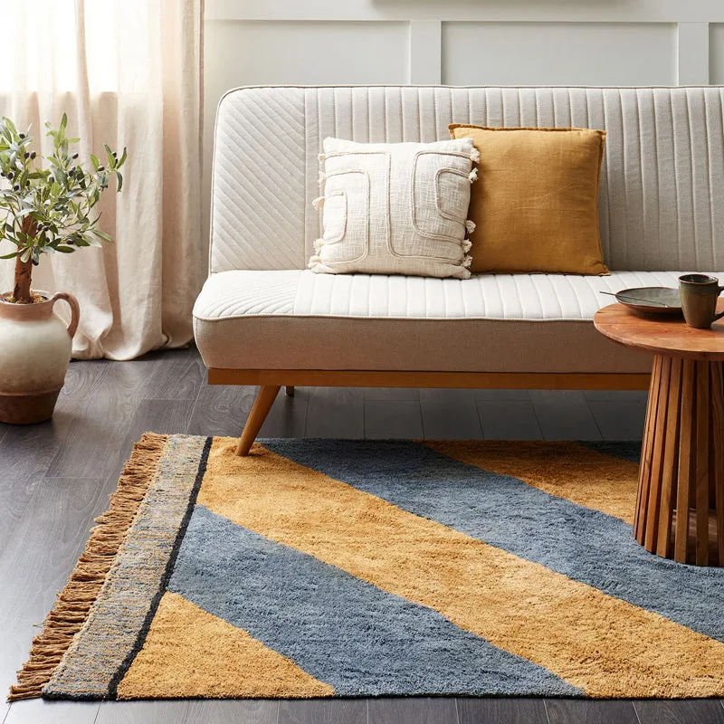 Plush Stripe Tufted Cotton Area Rug - Blue, Brown media 3