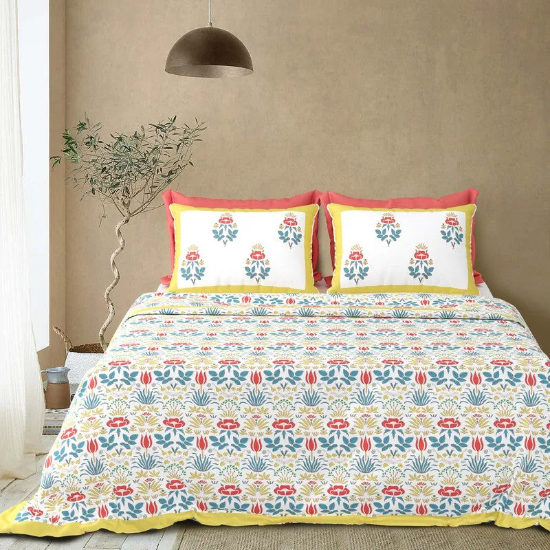 Rang Harmony Cotton Bedsheet (Blue,Yellow) - 120 TC media 3