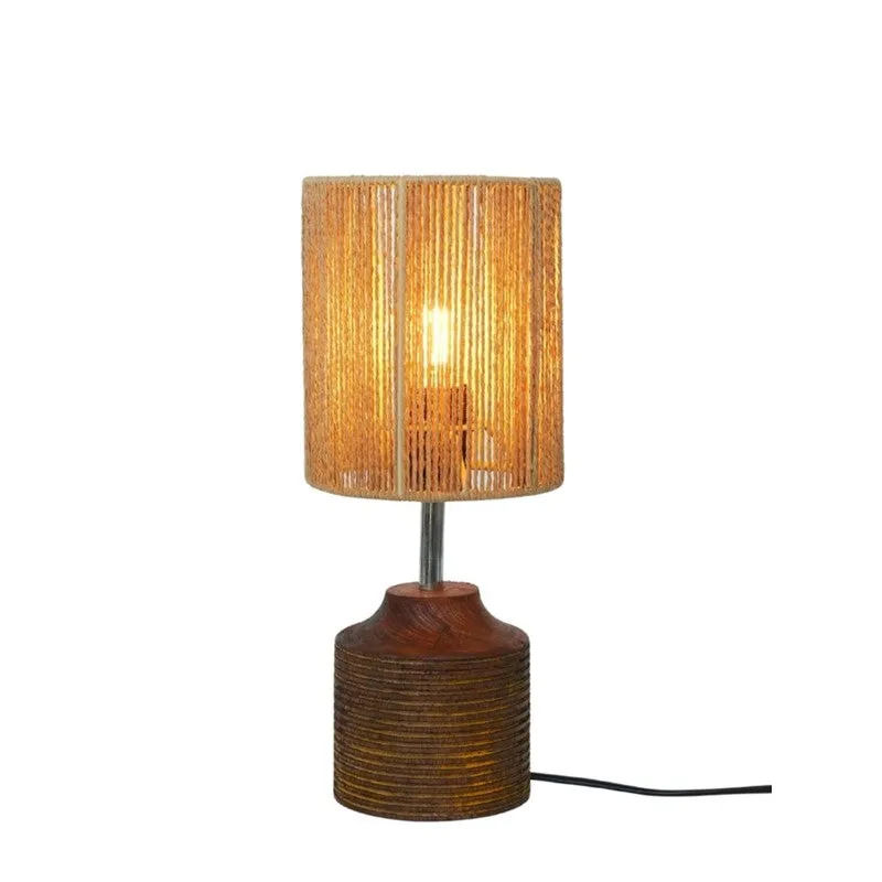 Reedcraft Cotton Table Lamp Wooden Base - Beige,Brown media 4