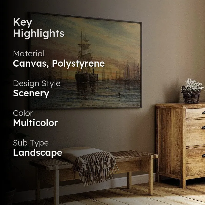 Harbor Scene Wall Painting - Black Frame media 2