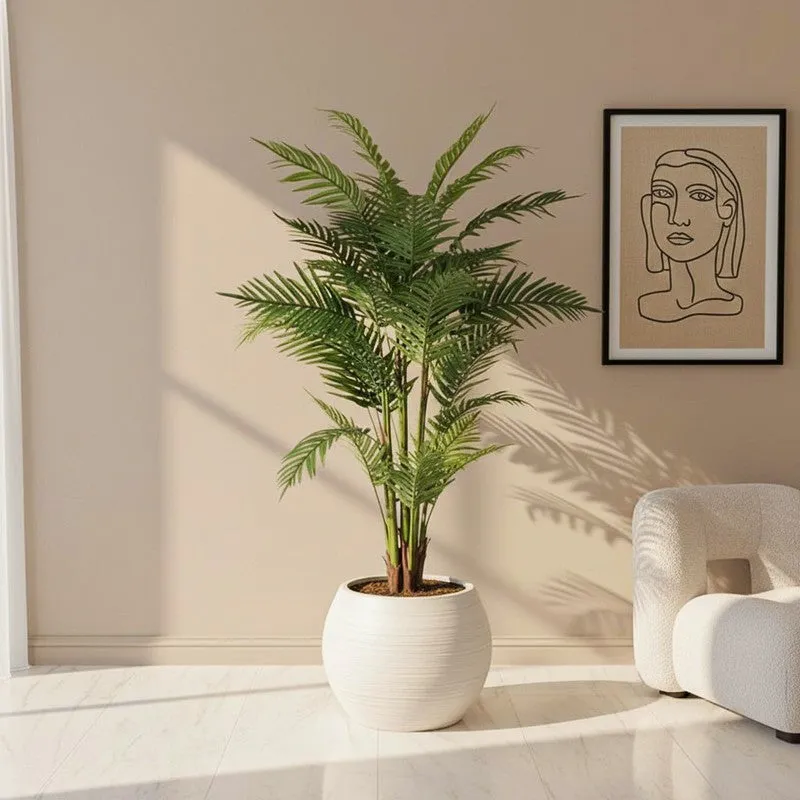 Faux Lush Areca Palm Plant With Black Plastic Pot - 4.4 Feet media 1