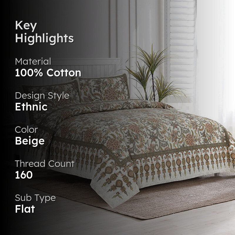 Dupiyaa Printed Cotton Bedsheet (White) - 160 TC media 2