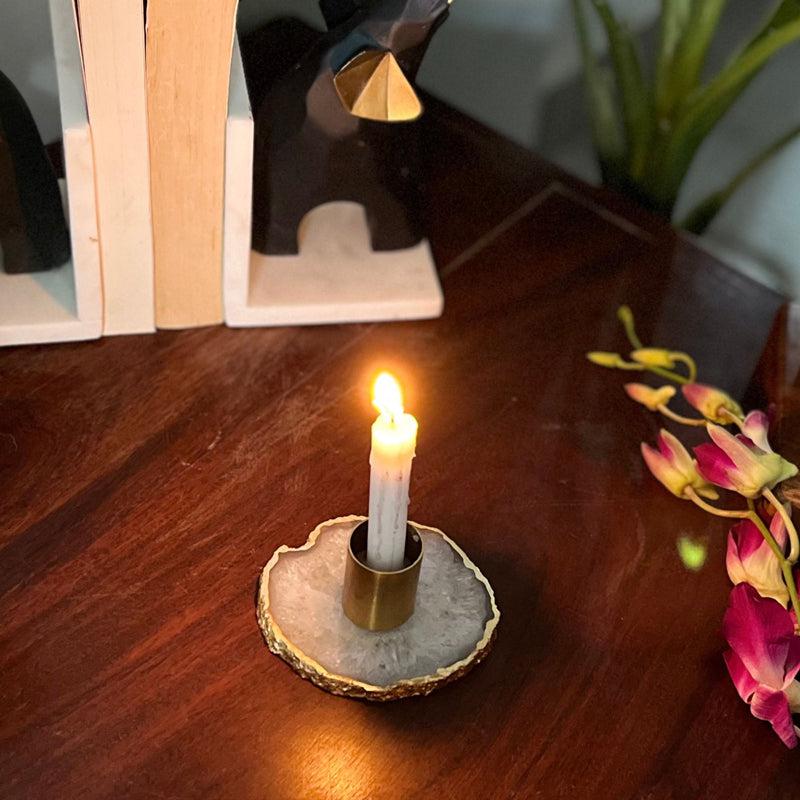 Niema Handcrafted Agate Candle Holder - White