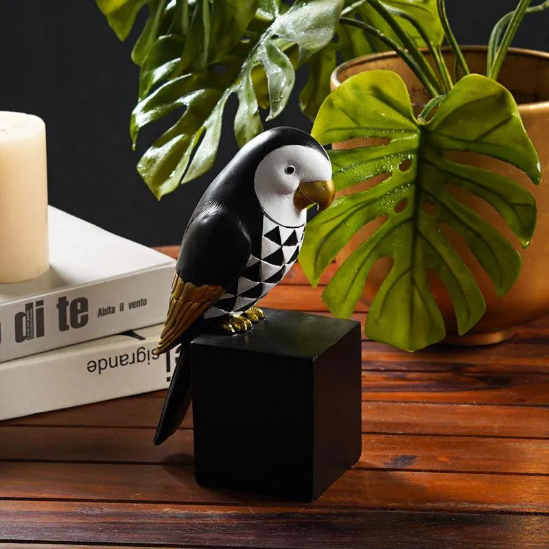 Prismatic Parrot Geometric Painted Resin Showpiece - Black & White media 5