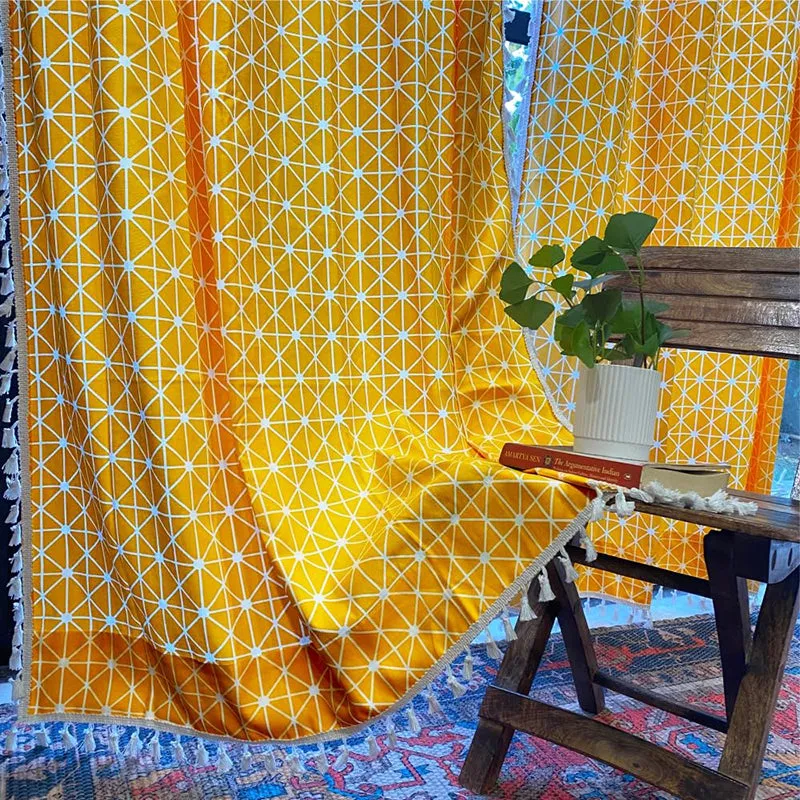 Urban Space Kanya Geo Curtain (Yellow) - Set Of Two media 1
