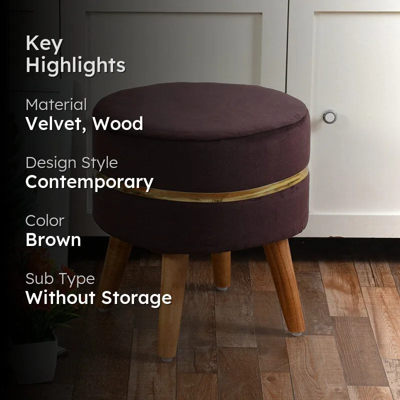 Classic Solid Velvet Ottoman - Brown media 2
