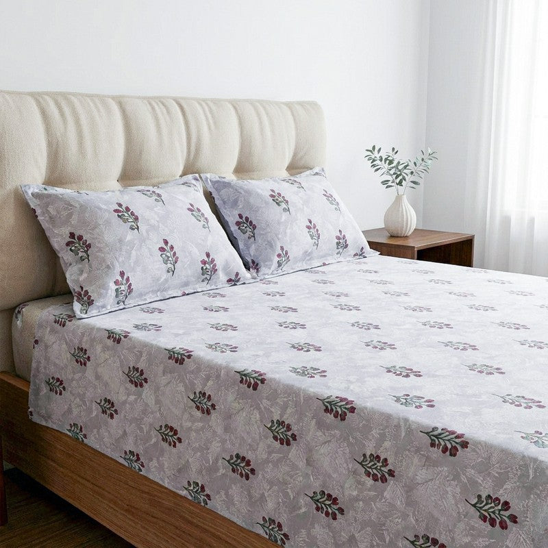 Leafy Affair Cotton Bedsheet (Red) - 170 TC media 3