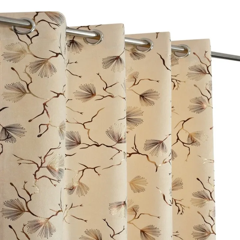 Soft Edge Flow Printed Velvet Curtain - Ivory,Gold media 3