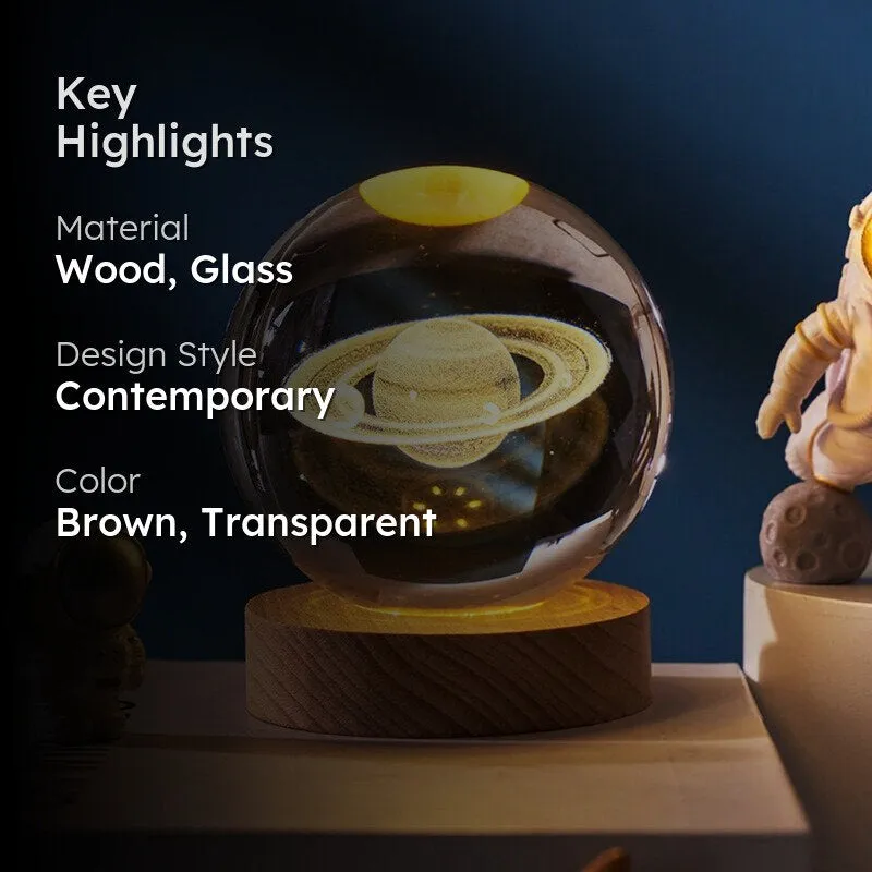 Crystal Ball Saturn Led Wooden Table Lamp - Brown,Transparent media 2