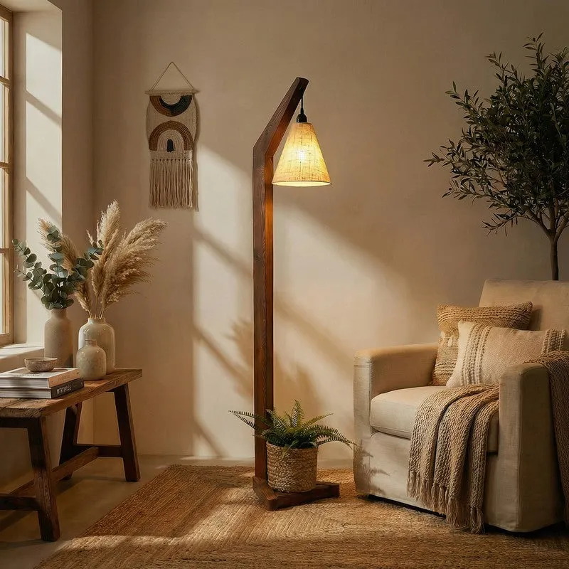 ClassicAura Wooden Floor Lamp - Brown media 1