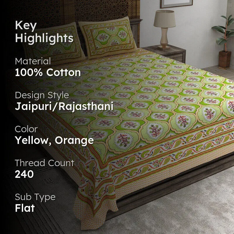 Rango Cotton Bedsheet (Yellow,Orange) - 240 TC media 2