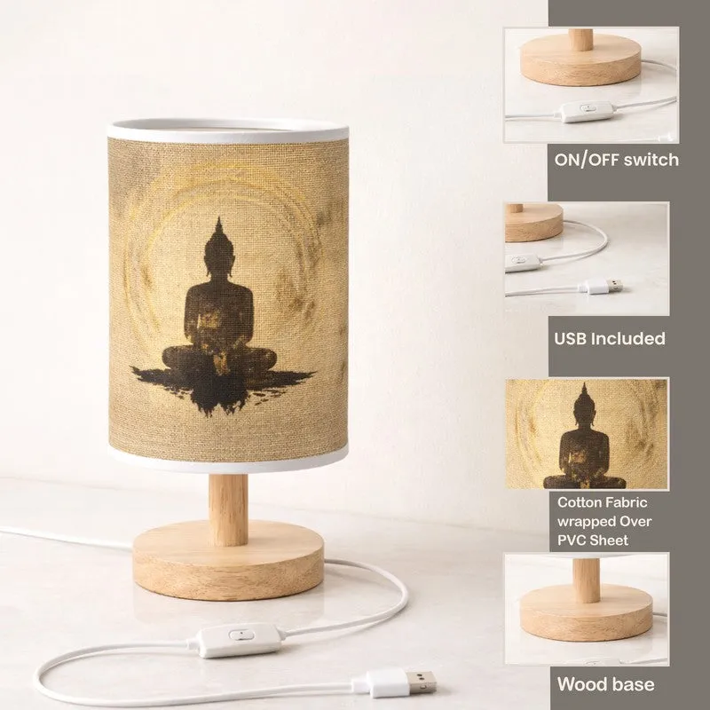 Meditating Buddha Jute & Wooden Table Lamp - Beige media 9