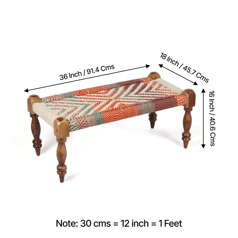 Bench with dimension markings showing 36 x 18 x 16 inches