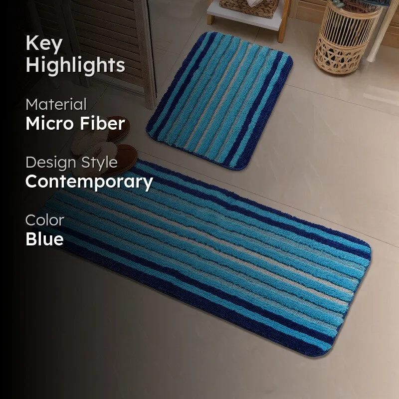 StripeScape Microfiber Bath Mats (Blue) - Set of Two media 2