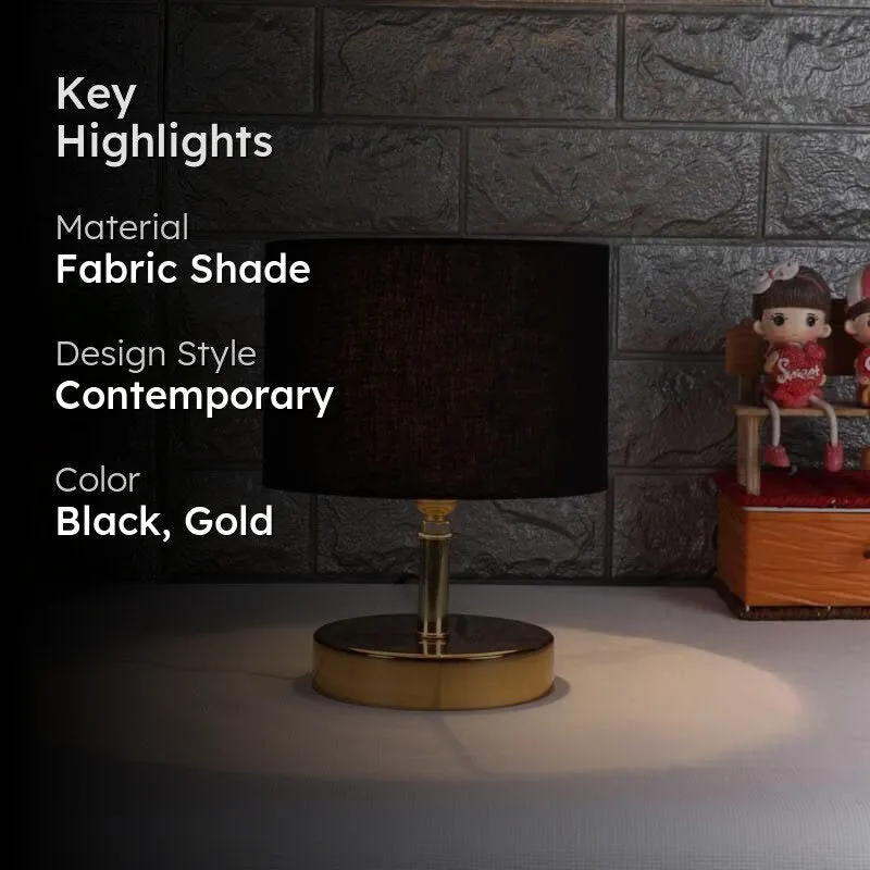 Blackie Fabric Table Lamp - Black,Gold media 2