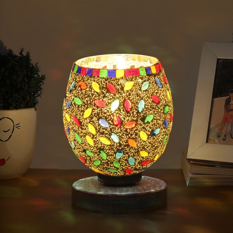 Raynora Mosaic Glass Table Lamp With Wooden Base - Multicolor