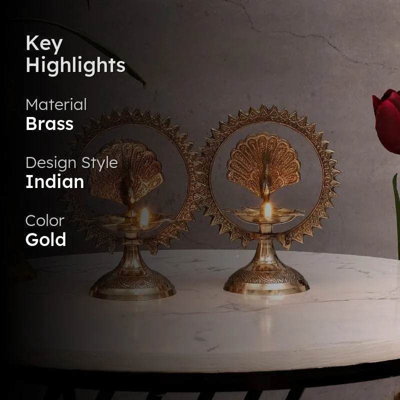 Glory Brass Peacock Diyas - Set of Two - 2