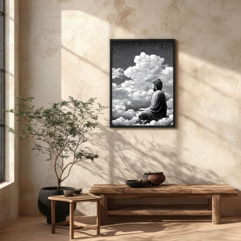 Buddha In Clouded Serenity I Wall Painting With Black Frame media 5